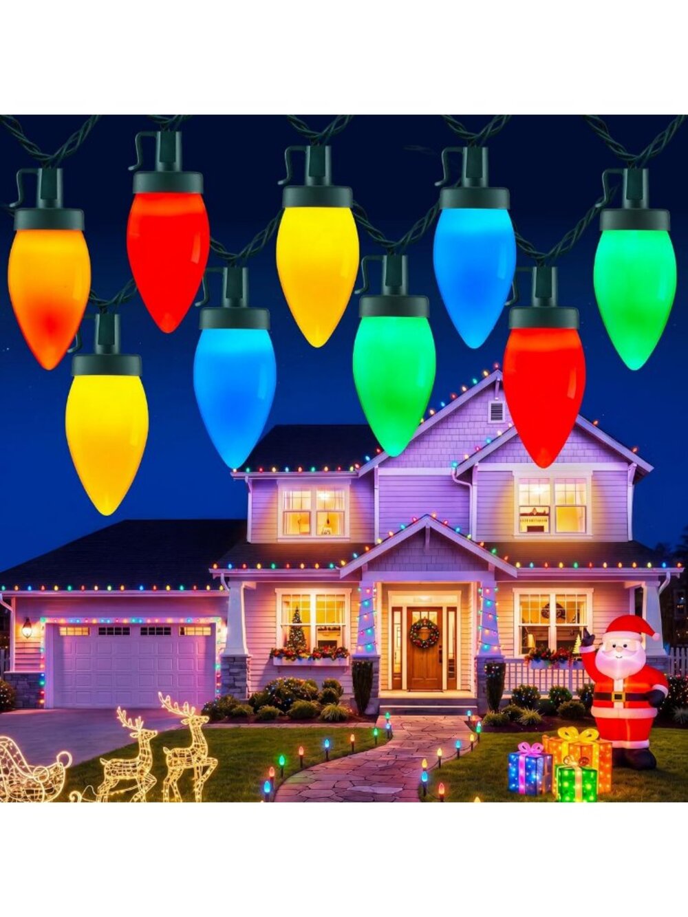 81FT 100 LED C9 Outdoor Christmas String Lights with Timer & 8 Lighting Modes